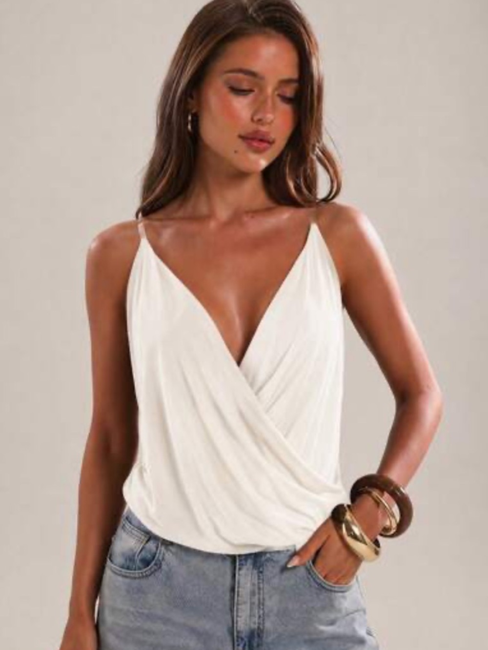 Ainsley Draped Wrap front top White Top
